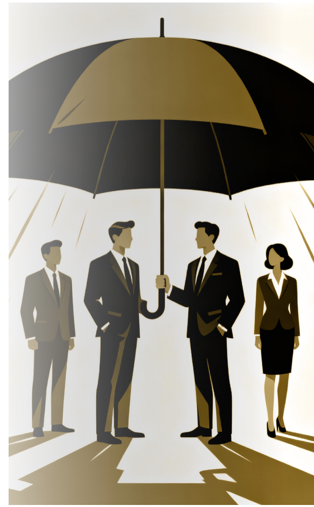 Protección patrimonial - personas bajo paraguas dorado