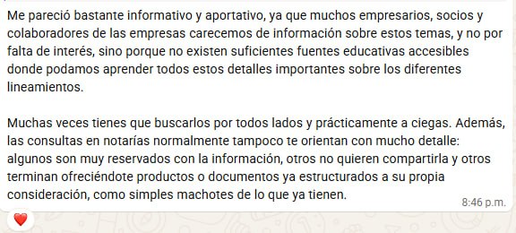 Me pareció bastante informativo y aportativo, ya que muchos empresarios, socios y colaboradores de las empresas carecemos de información sobre estos temas. — Director de empresa de servicios, CDMX